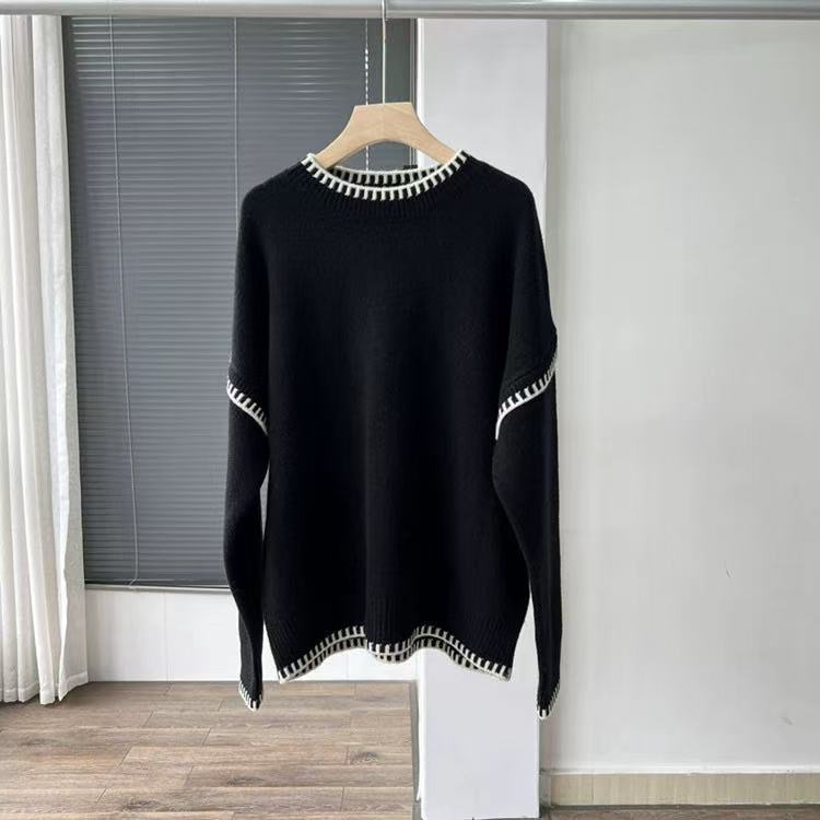 Women’s Solid Color Thick Knit Pullover Sweater – Loose Fit Lazy Wind Casual Crew Neck, Autumn 2025 - Negative Apparel