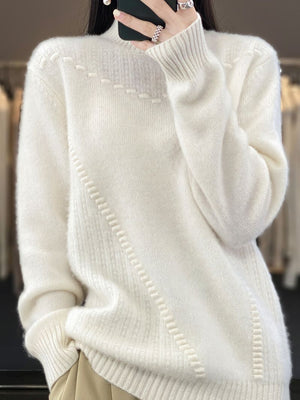 Women's Solid Color Thickened Drum Wave Sweater Korean Pullover Mockneck Sweater - Negative Apparel