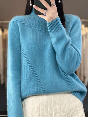 Women's Solid Color Thickened Drum Wave Sweater Korean Pullover Mockneck Sweater - Negative Apparel