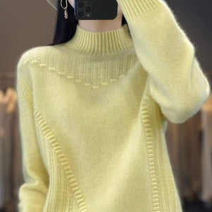 Women's Solid Color Thickened Drum Wave Sweater Korean Pullover Mockneck Sweater - Negative Apparel