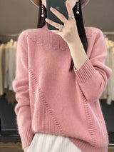 Women's Solid Color Thickened Drum Wave Sweater Korean Pullover Mockneck Sweater - Negative Apparel