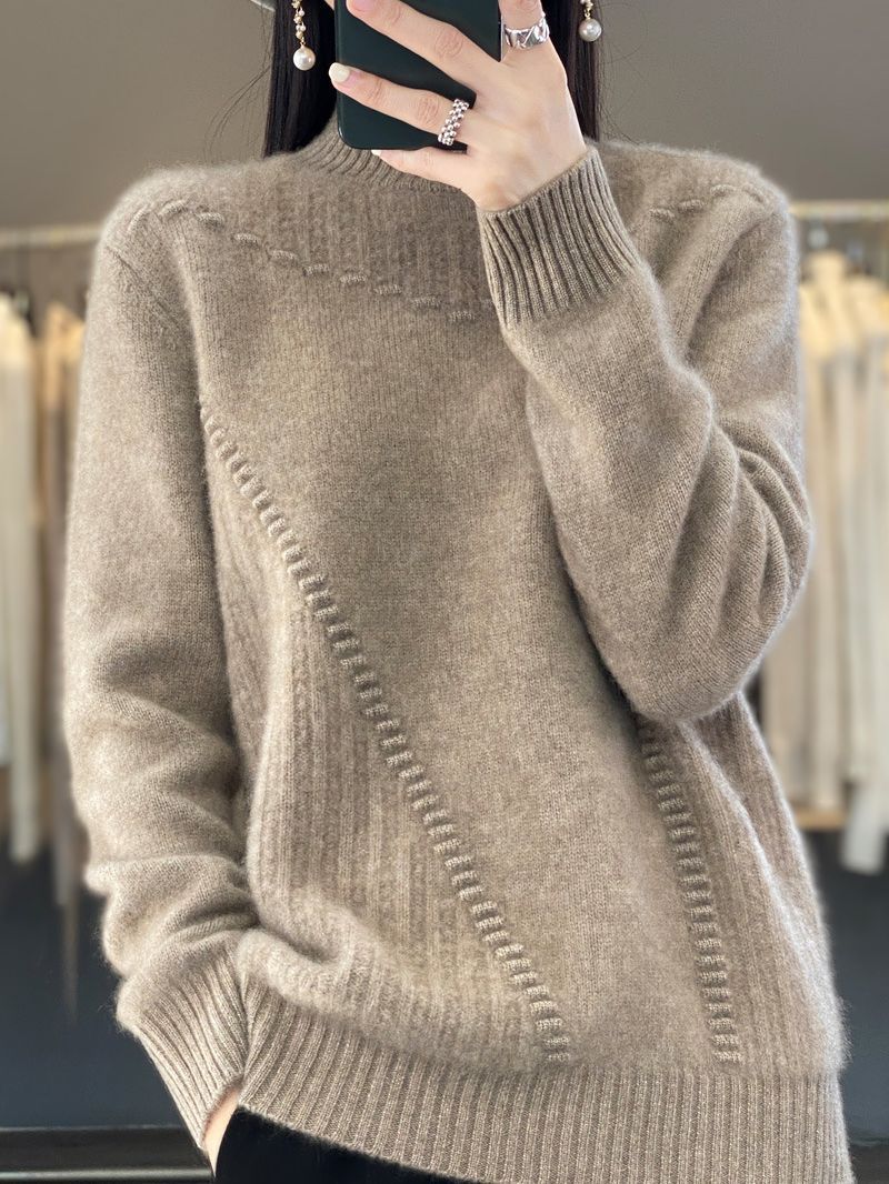 Women's Solid Color Thickened Drum Wave Sweater Korean Pullover Mockneck Sweater - Negative Apparel