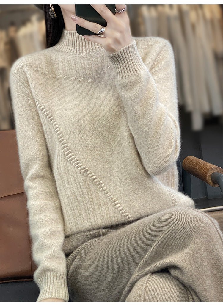 Women s Solid Color Thickened Drum Wave Sweater Korean Pullover Mockneck Sweater Negative Apparel