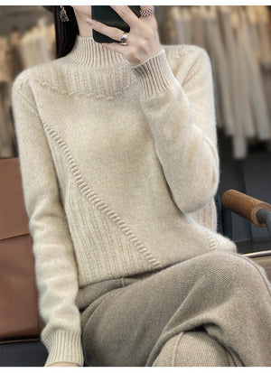 Women's Solid Color Thickened Drum Wave Sweater Korean Pullover Mockneck Sweater - Negative Apparel