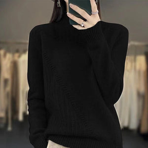 Women's Solid Color Thickened Drum Wave Sweater Korean Pullover Mockneck Sweater - Negative Apparel