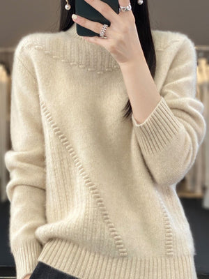 Women's Solid Color Thickened Drum Wave Sweater Korean Pullover Mockneck Sweater - Negative Apparel