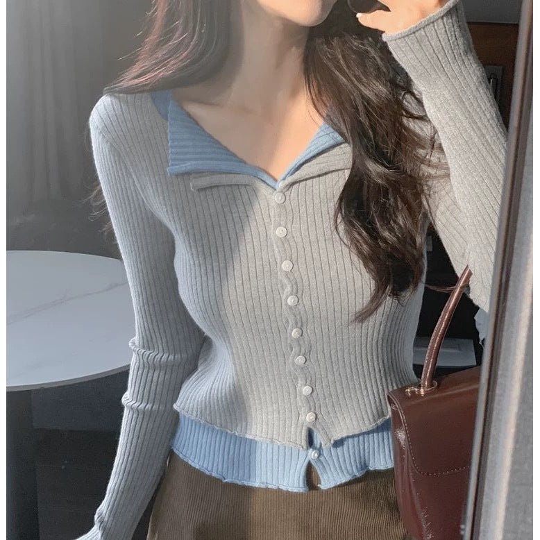 Women’s Solid Color V - Neck Cardigan – Autumn Commuter Knit Sweater - Negative Apparel