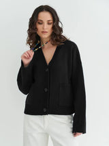 Women’s Solid Color V - Neck Pocket Cardigan Sweater – Loose Fit Acrylic Knitwear, Autumn 2025 Collection - Negative Apparel