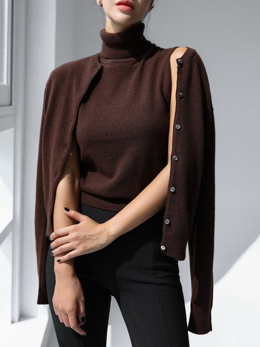Women’s Solid Color Vest & Cardigan Set | 2 - Piece Knit Outfit | Autumn 2025 - Negative Apparel