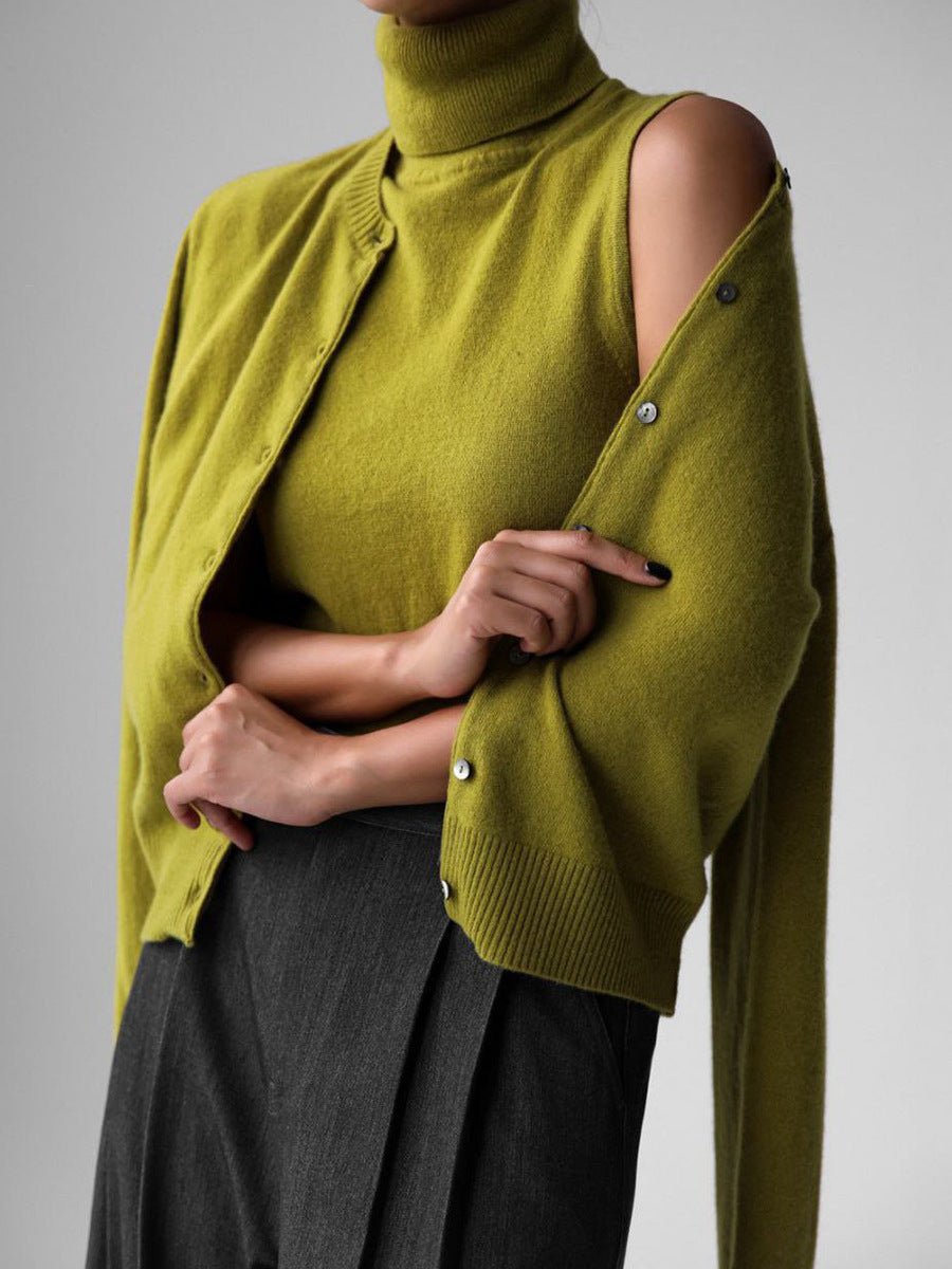 Women’s Solid Color Vest & Cardigan Set | 2 - Piece Knit Outfit | Autumn 2025 - Negative Apparel