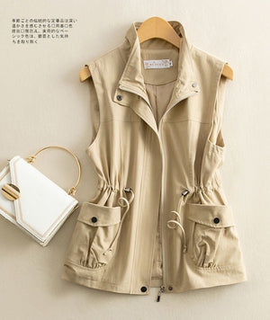 Women’s Solid Color Zipper Vest – Loose Fit Polo Collar Sleeveless Jacket | Elegant Commuter Style - Negative Apparel