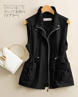 Women’s Solid Color Zipper Vest – Loose Fit Polo Collar Sleeveless Jacket | Elegant Commuter Style - Negative Apparel