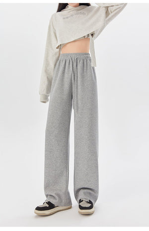 Women's sports pants spring season new high waist loose straight pants drape mopping casual women's wide leg pants - Negative Apparel