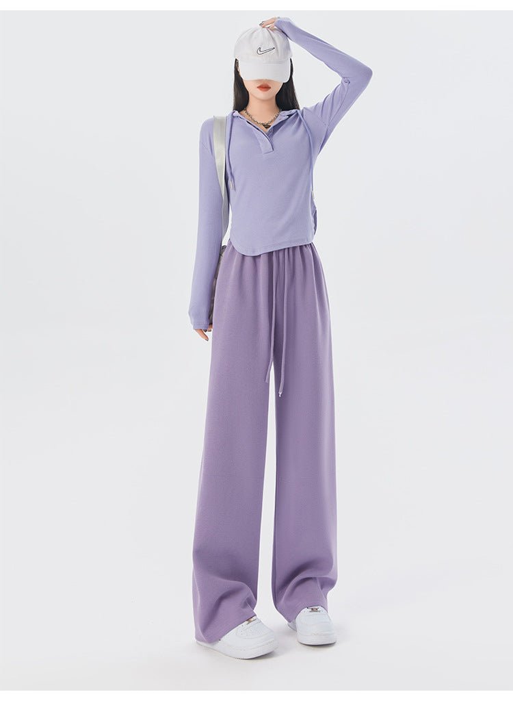 Women's sports pants spring season new high waist loose straight pants drape mopping casual women's wide leg pants - Negative Apparel