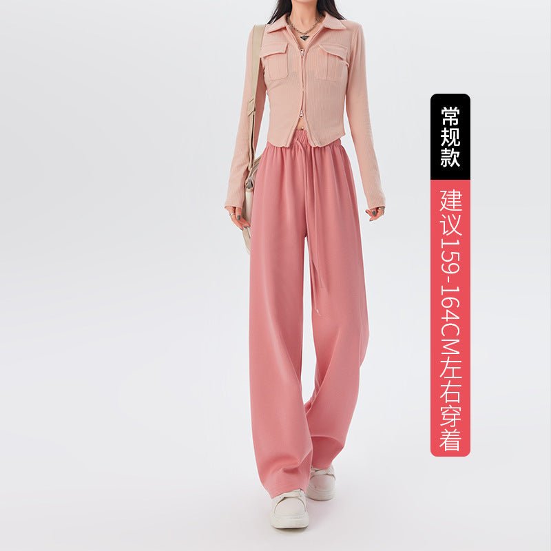 Women's sports pants spring season new high waist loose straight pants drape mopping casual women's wide leg pants - Negative Apparel