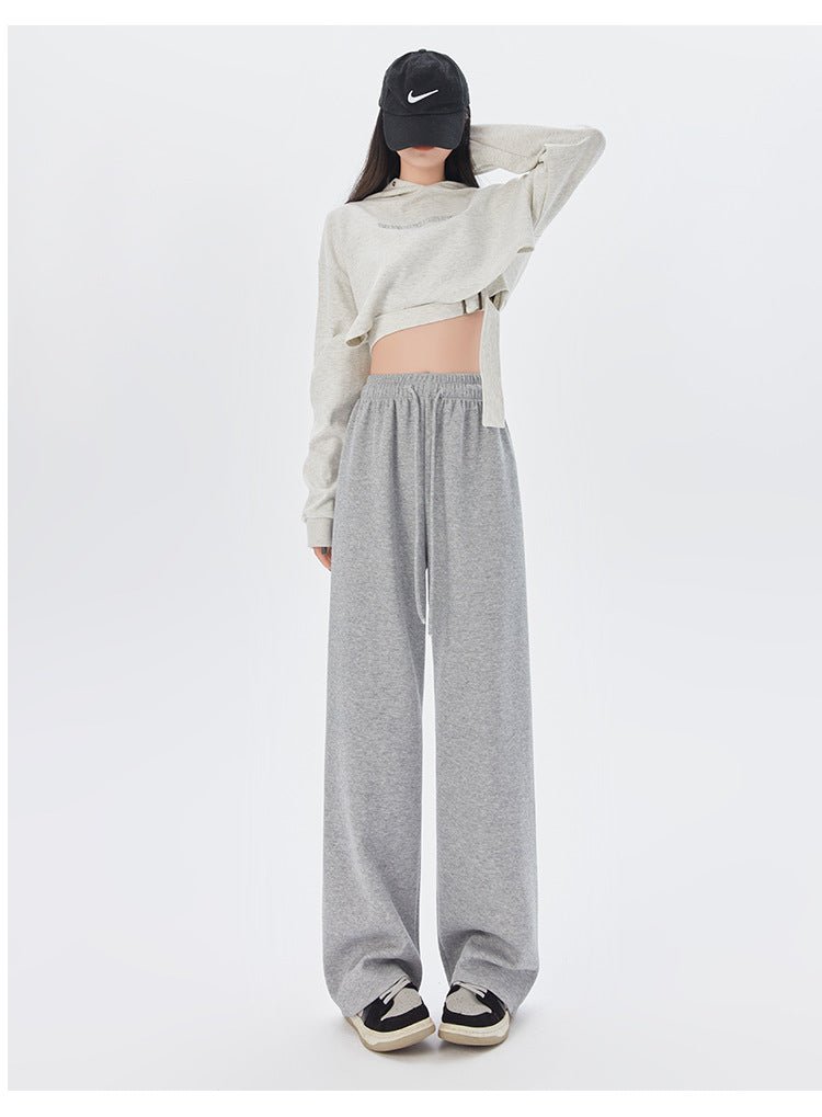 Women's sports pants spring season new high waist loose straight pants drape mopping casual women's wide leg pants - Negative Apparel