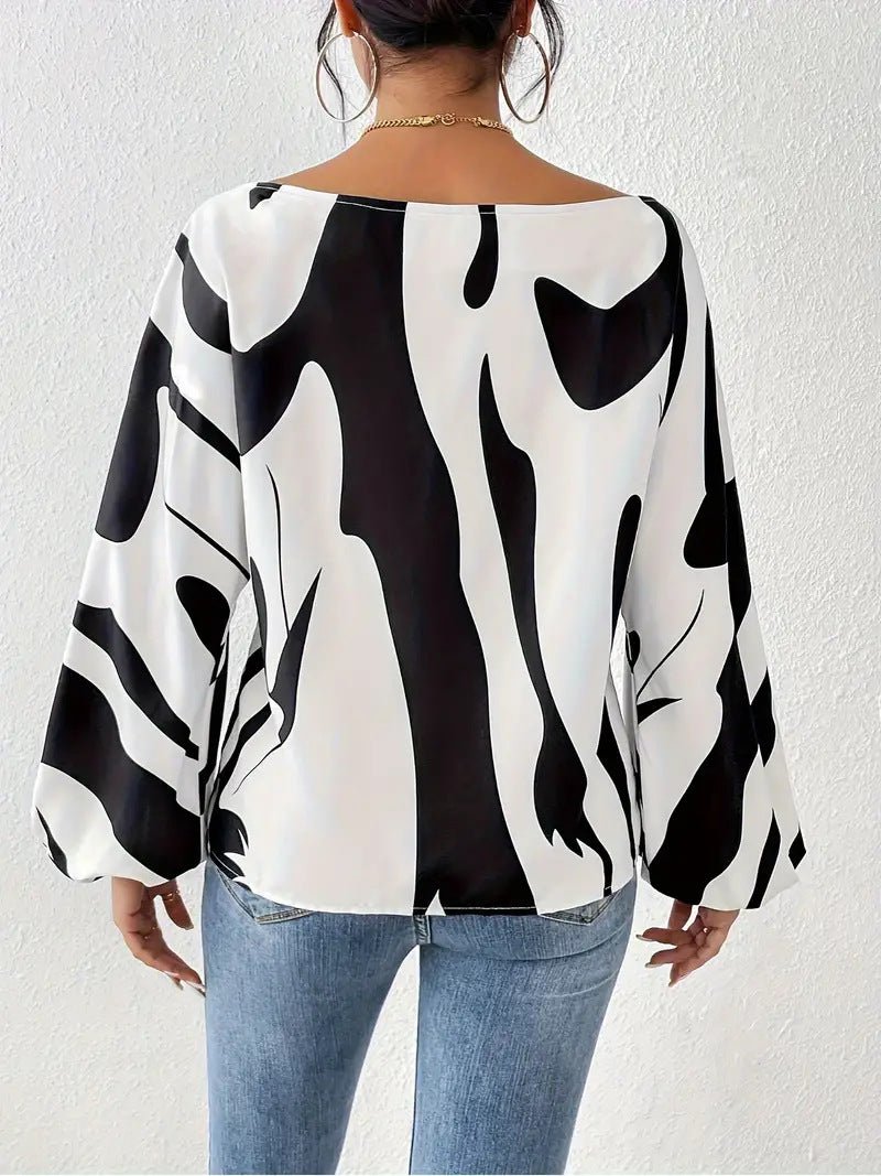 Women’s Spring 2025 Off - Shoulder Printed Pullover Blouse – Loose Fit Long Sleeve - Negative Apparel