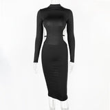 Women's spring fashion new sexy backless high collar long sleeve dress - Negative Apparel