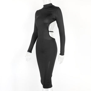 Women's spring fashion new sexy backless high collar long sleeve dress - Negative Apparel