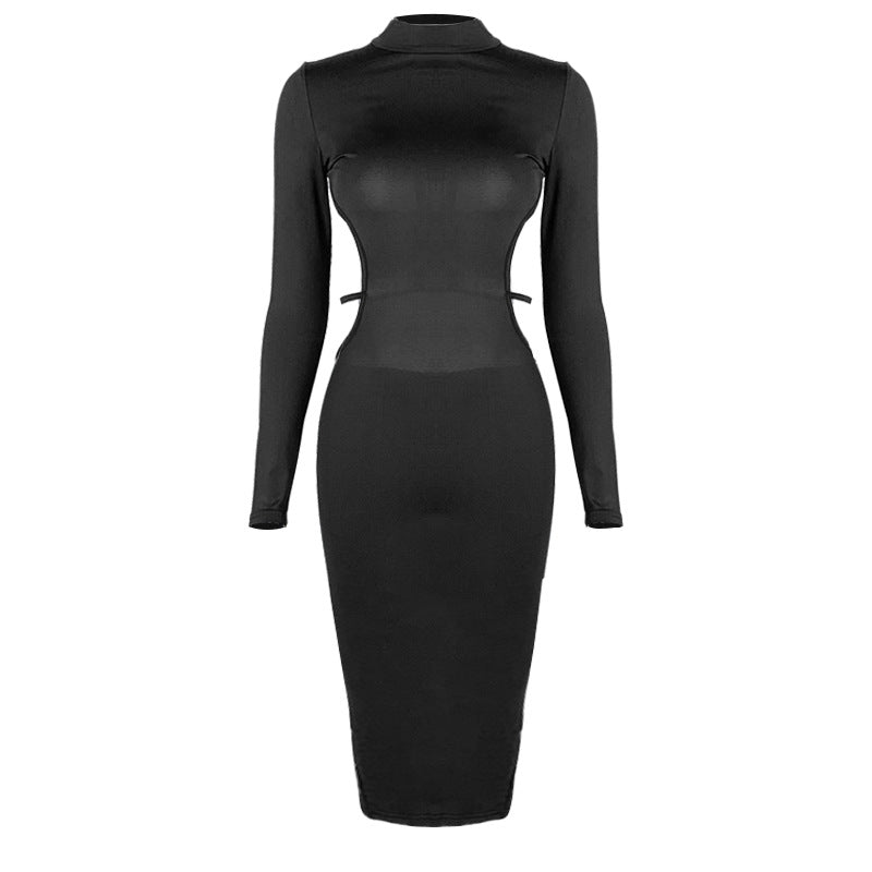 Women's spring fashion new sexy backless high collar long sleeve dress - Negative Apparel