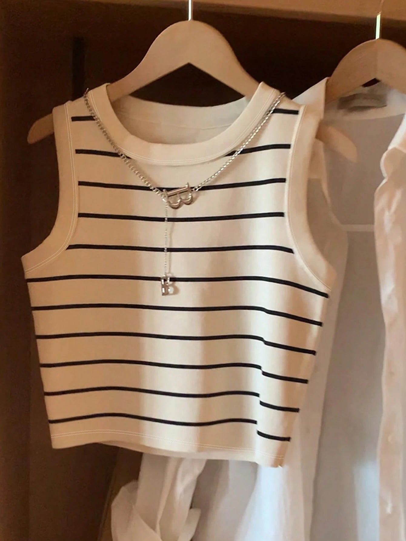 Women's Striped Crew Neck Casual Versatile Tank Top FD - Negative Apparel