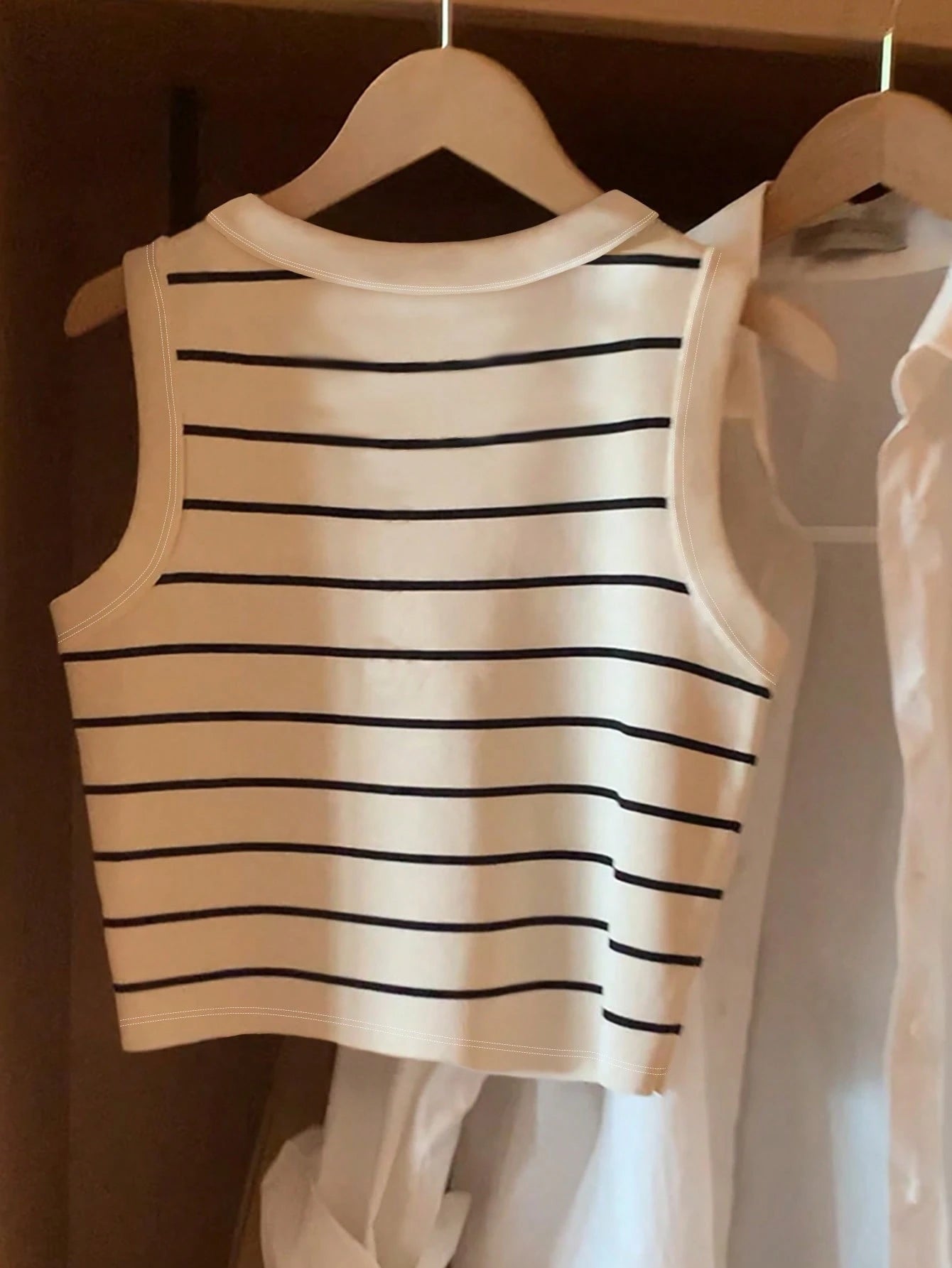 Women's Striped Crew Neck Casual Versatile Tank Top FD - Negative Apparel