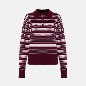 Women’s Striped Lapel Pullover Sweater | Loose Fit Casual Knit Top | Japanese & Korean Contrast Color Knitwear – Summer 2025 Collection - Negative Apparel