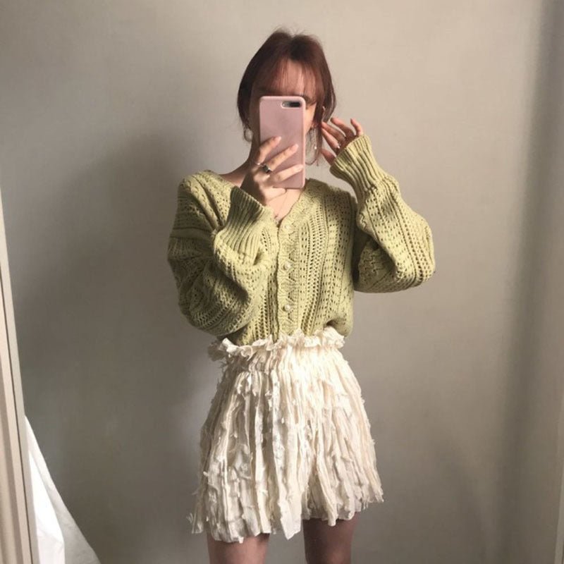 Women’s Striped V - Neck Cardigan – Japanese & Korean Casual Style - Negative Apparel
