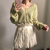 Women’s Striped V - Neck Cardigan – Japanese & Korean Casual Style - Negative Apparel
