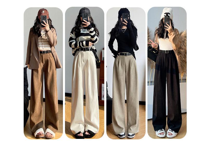 Women's suit pants slim straight casual pants high waist drape wide leg pants - Negative Apparel