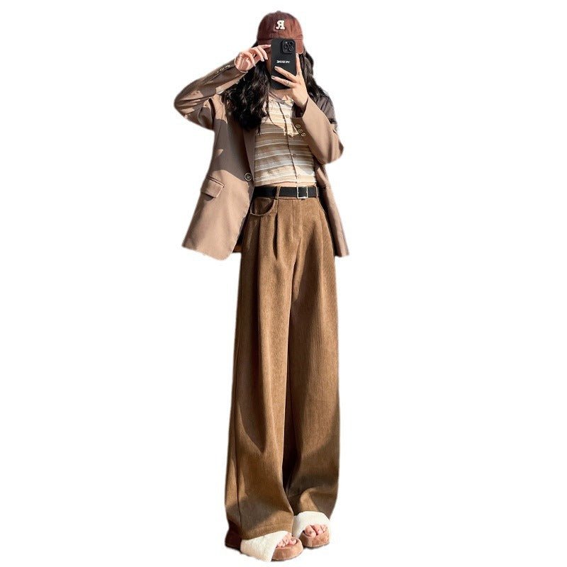 Women's suit pants slim straight casual pants high waist drape wide leg pants - Negative Apparel