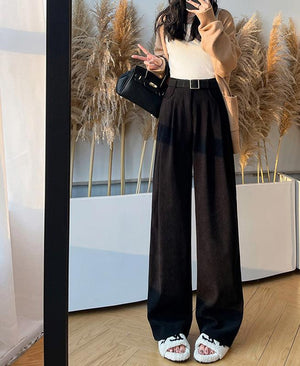 Women's suit pants slim straight casual pants high waist drape wide leg pants - Negative Apparel