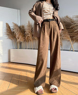 Women's suit pants slim straight casual pants high waist drape wide leg pants - Negative Apparel