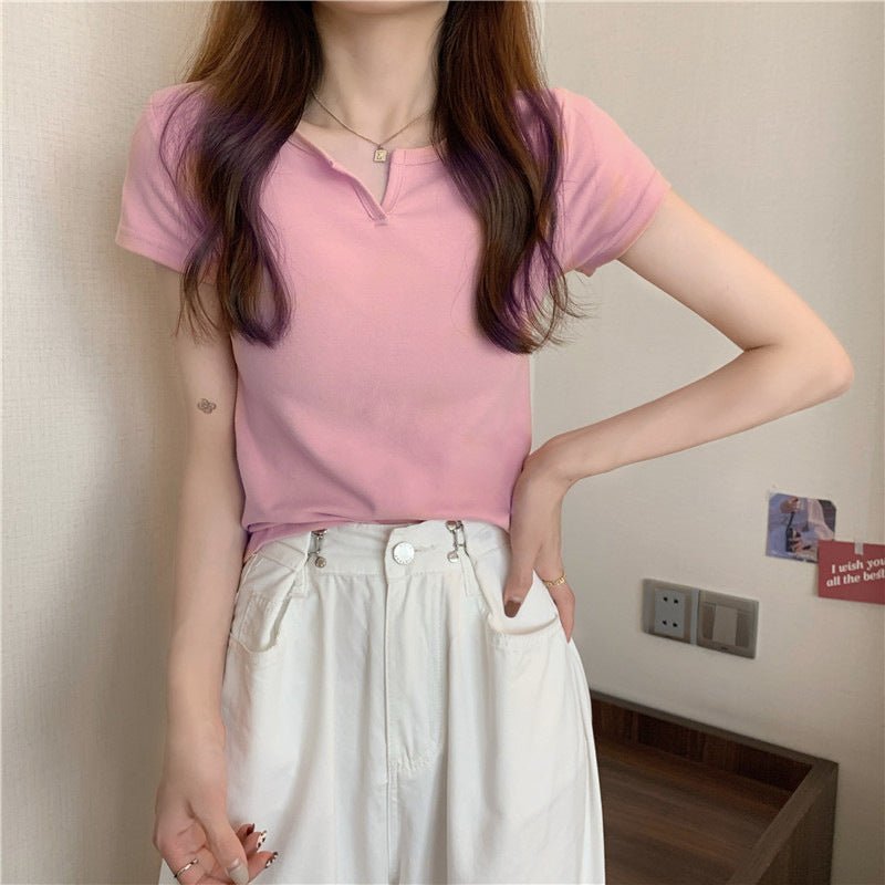 Women's summer design pink slim navel - baring hot girl women's T-shirt short sleeve 2025 summer - Negative Apparel