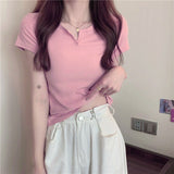 Women's summer design pink slim navel - baring hot girl women's T-shirt short sleeve 2025 summer - Negative Apparel