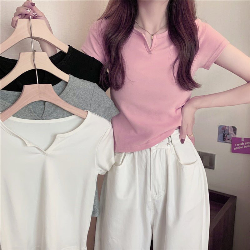 Women's summer design pink slim navel - baring hot girl women's T-shirt short sleeve 2025 summer - Negative Apparel