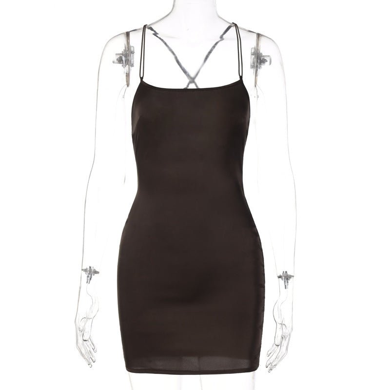 Women's summer new nightclub dress satin one - shoulder sexy backpack bodycon dress - Negative Apparel
