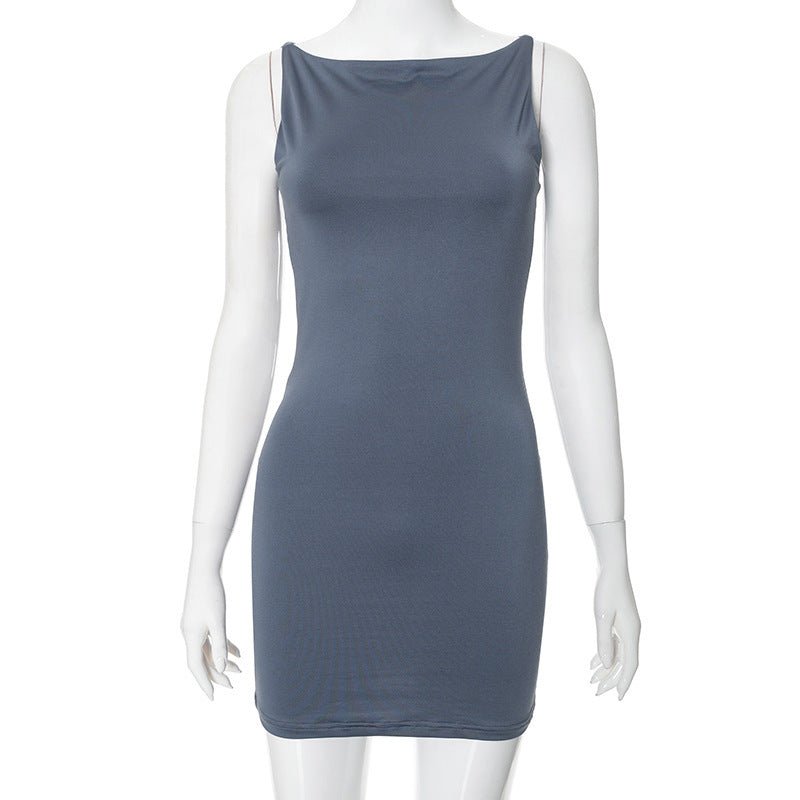 Women's summer new style solid color sleeveless simple vest tight bodycon dress - Negative Apparel