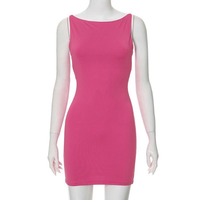 Women's summer new style solid color sleeveless simple vest tight bodycon dress - Negative Apparel