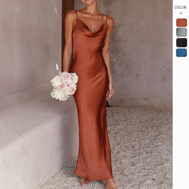 Women’s Summer Sexy Commuter V - Neck Spaghetti Strap Bodycon Maxi Dress - Negative Apparel