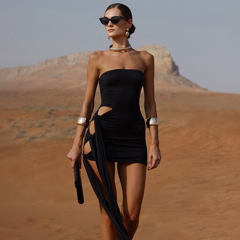 Women's summer sexy slim - fit tube top hip ribbon dress - Negative Apparel