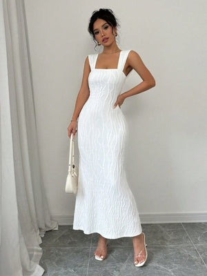 Women's Summer Solid Color Fishtail Hem Spaghetti Strap Bodycon Backless Dress Maxi Women Outfit - Negative Apparel