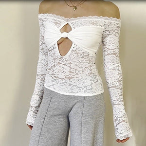 Women's summer style tight one shoulder lace top - Negative Apparel