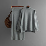 Womens sweater suit solid color half turtleneck sweater half - length hip skirt two - piece suit - Negative Apparel