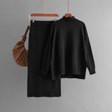 Womens sweater suit solid color half turtleneck sweater half - length hip skirt two - piece suit - Negative Apparel