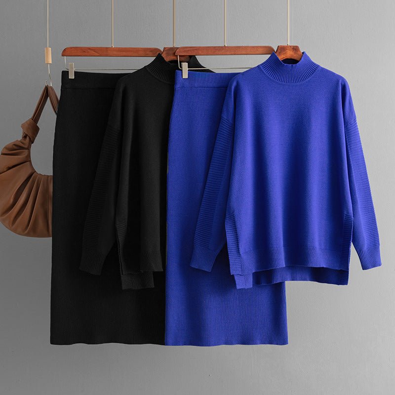 Womens sweater suit solid color half turtleneck sweater half - length hip skirt two - piece suit - Negative Apparel