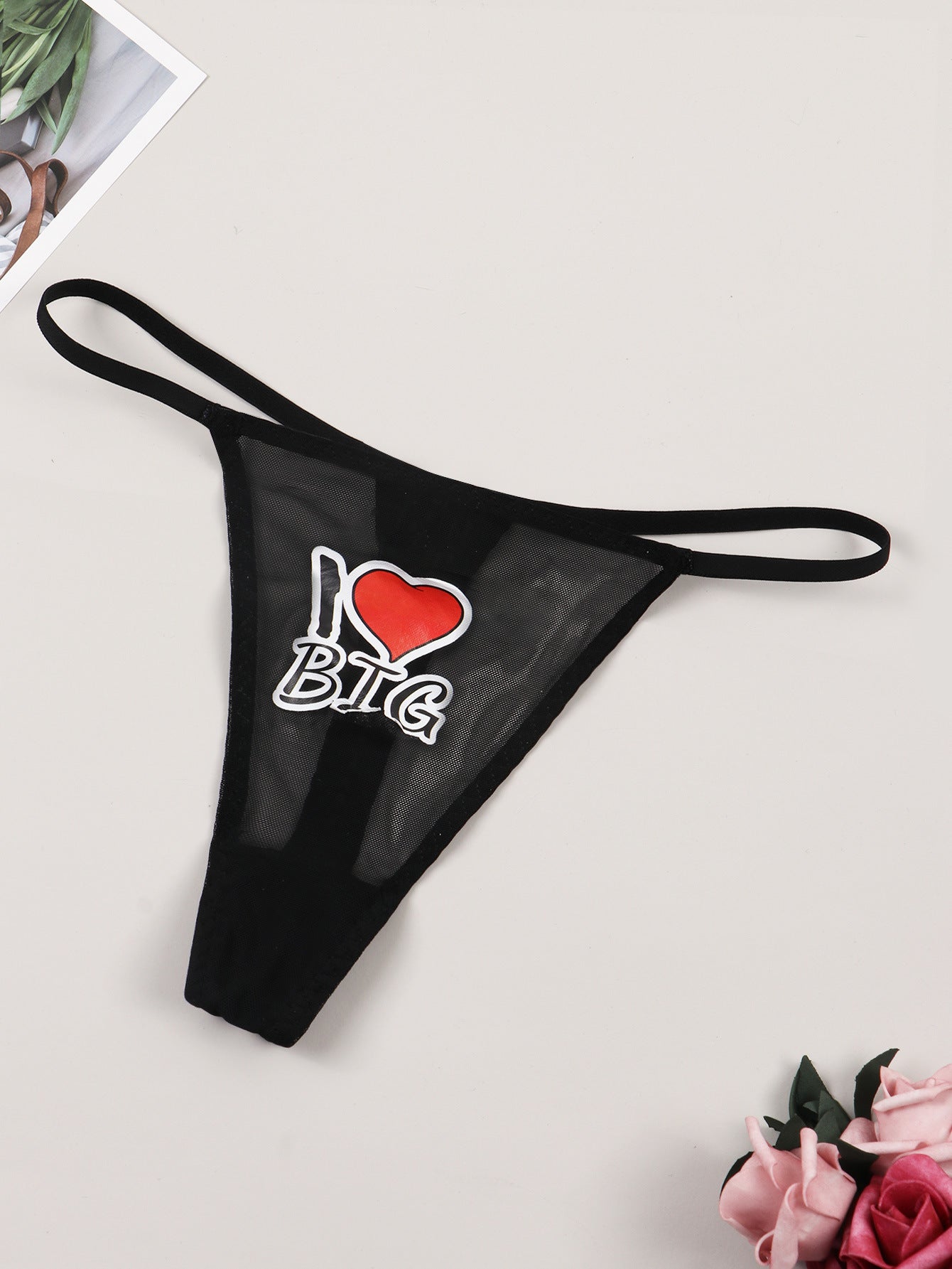 Women's Sxy Mesh Breathable Thong Underwear With Slogan Print - Negative Apparel