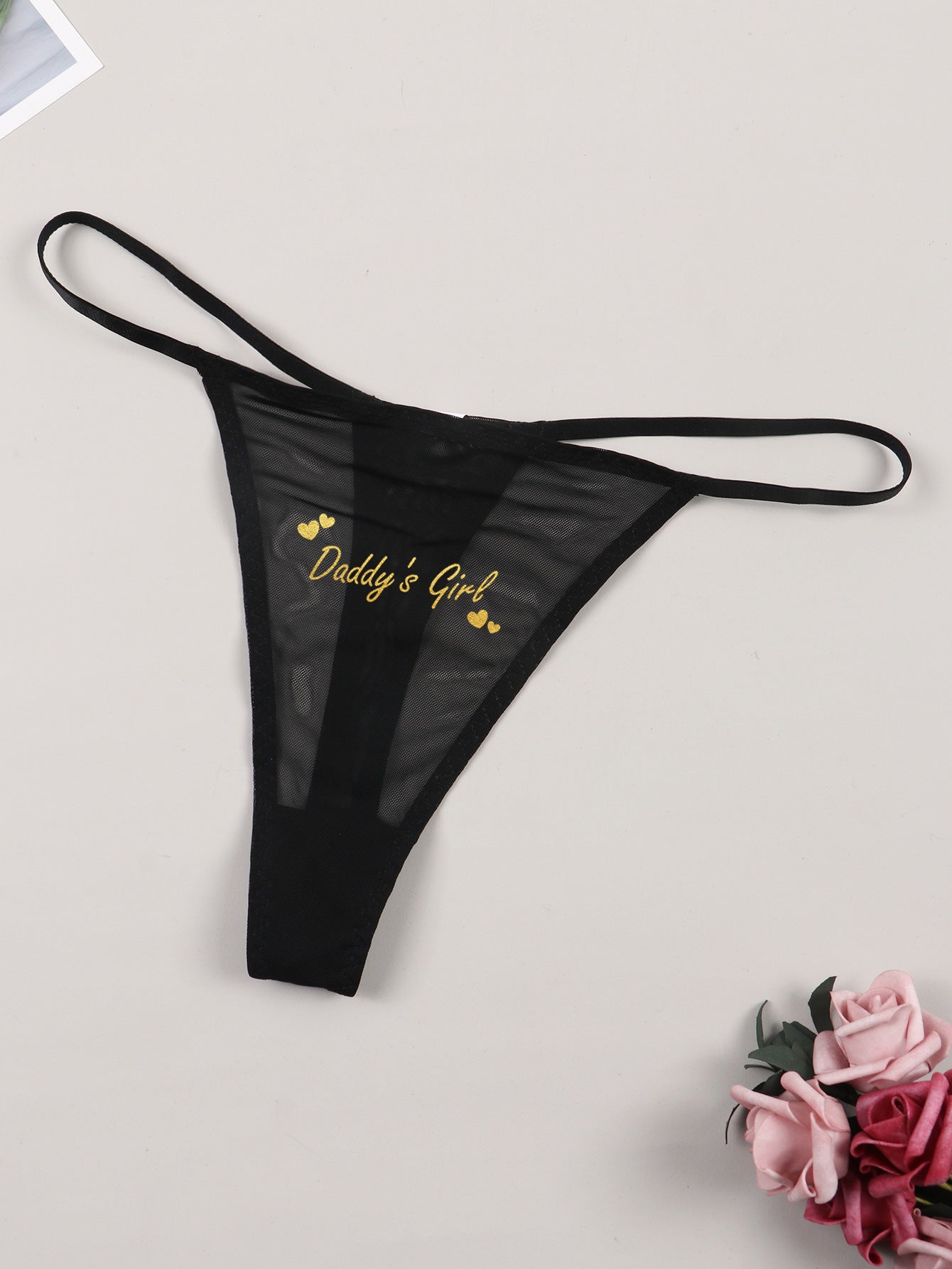 Women's Sxy Mesh Breathable Thong Underwear With Slogan Print - Negative Apparel