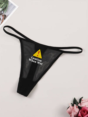 Women's Sxy Mesh Breathable Thong Underwear With Slogan Print - Negative Apparel