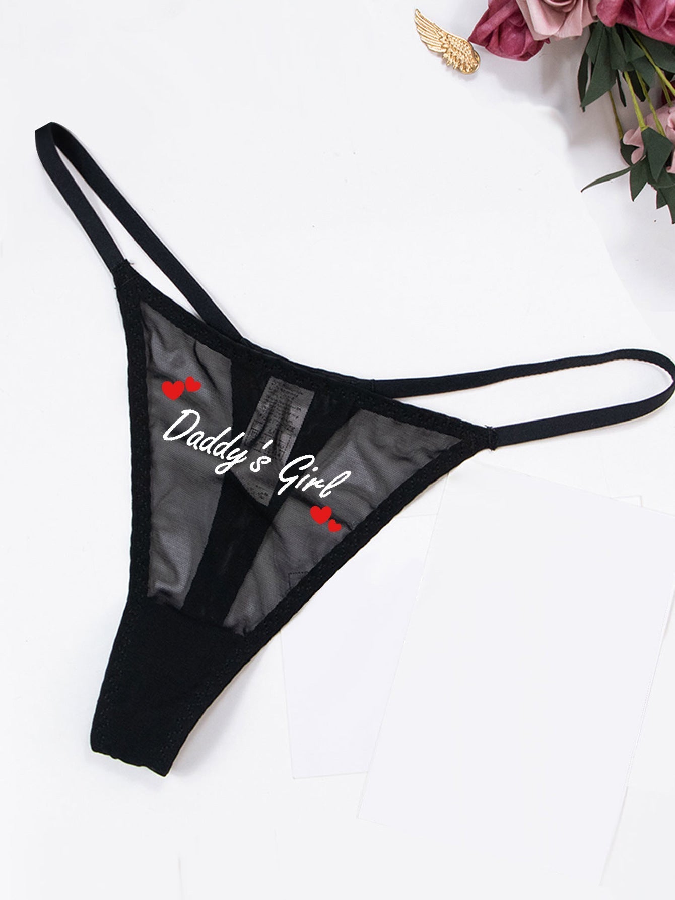 Women's Sxy Mesh Breathable Thong Underwear With Slogan Print - Negative Apparel